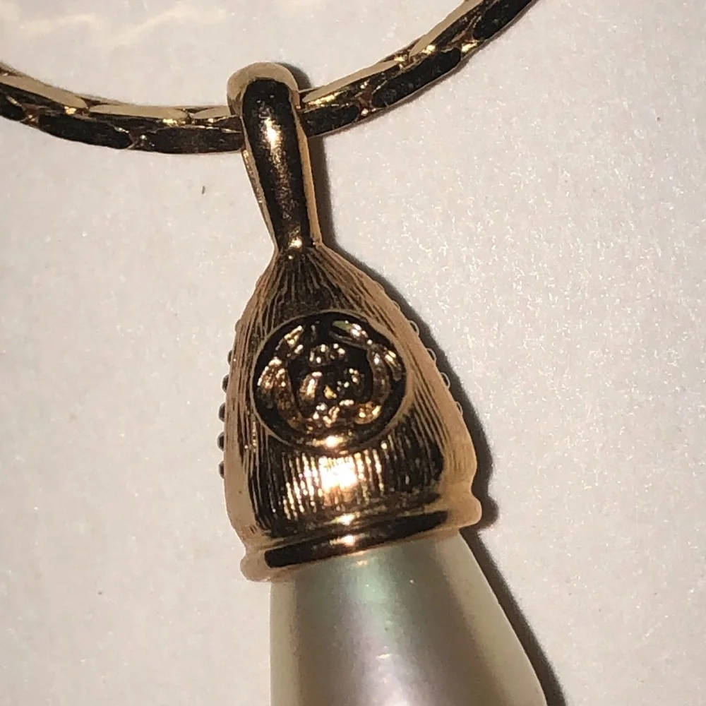 Crystaline Brand Gold Tone Faux Pearl CZ Rhinestone Pendant Necklace